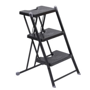 Banqueta Escada Aço Carbono 3 Degraus 0,72m 120kg Preto Anodilar
