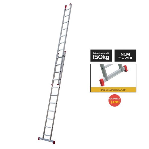Escada Extensível 11x2 22 Degraus em Alumínio 5,56m Botafogo - Image 3